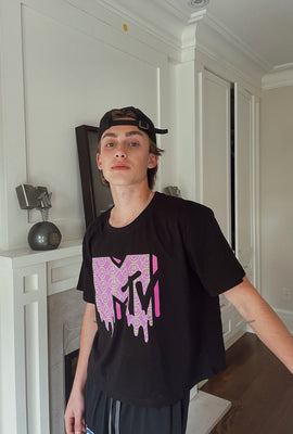 T-shirt coupe écourté carré à imprimé Logo MTV
