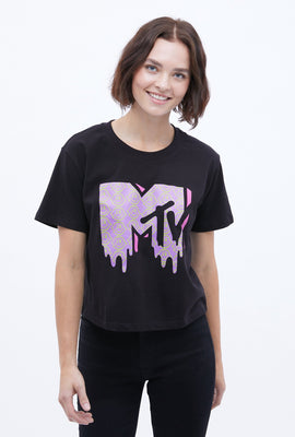 T-shirt coupe écourté carré à imprimé Logo MTV