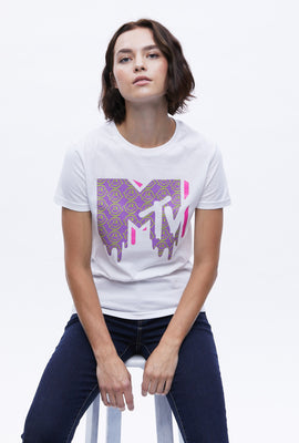 T-shirt coupe Boyfriend à imprimé Logo MTV