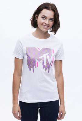 T-shirt coupe Boyfriend à imprimé Logo MTV