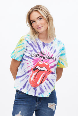 T-shirt teint noué coupe court carrée à imprimé graphique The Rolling Stones