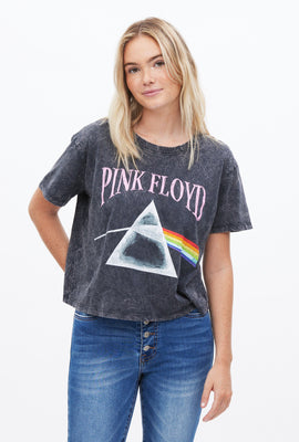 T-shirt teint noué coupe court carrée à imprimé graphique Pink Floyd