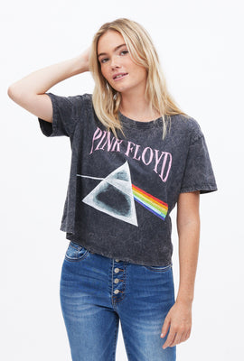 T-shirt teint noué coupe court carrée à imprimé graphique Pink Floyd