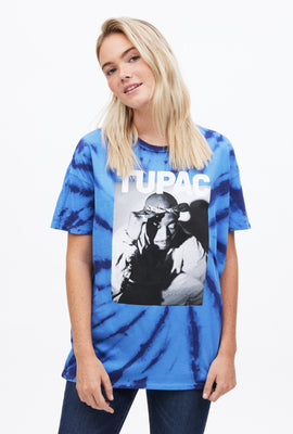 T-shirt teint noué coupe garçonne à imprimé graphique Tupac