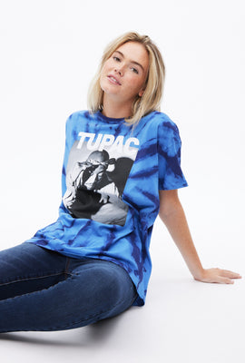 T-shirt teint noué coupe garçonne à imprimé graphique Tupac