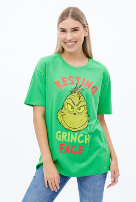 T-shirt coupe garçonne à imprimer graphique Resting Grinch Face