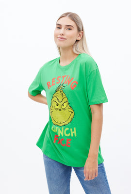 T-shirt coupe garçonne à imprimer graphique Resting Grinch Face